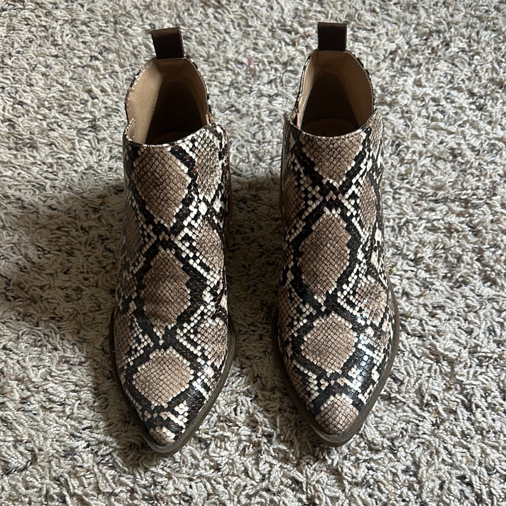 Time and Tru Cream and Black Ankle Booties
